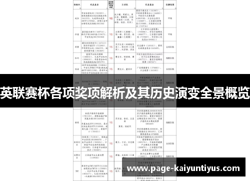 英联赛杯各项奖项解析及其历史演变全景概览 英联赛杯各项奖项解析及其历史演变全景概览