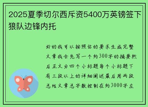 2025夏季切尔西斥资5400万英镑签下狼队边锋内托